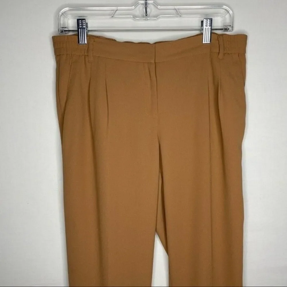 Bar III Pants Women's M Brown Camel Pleated Front Mid Rise Elastic Waist Cuffed